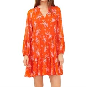 Vince Camuto Women's Orange Floral Long Puffy Sleeve Dress Size Medium NWT